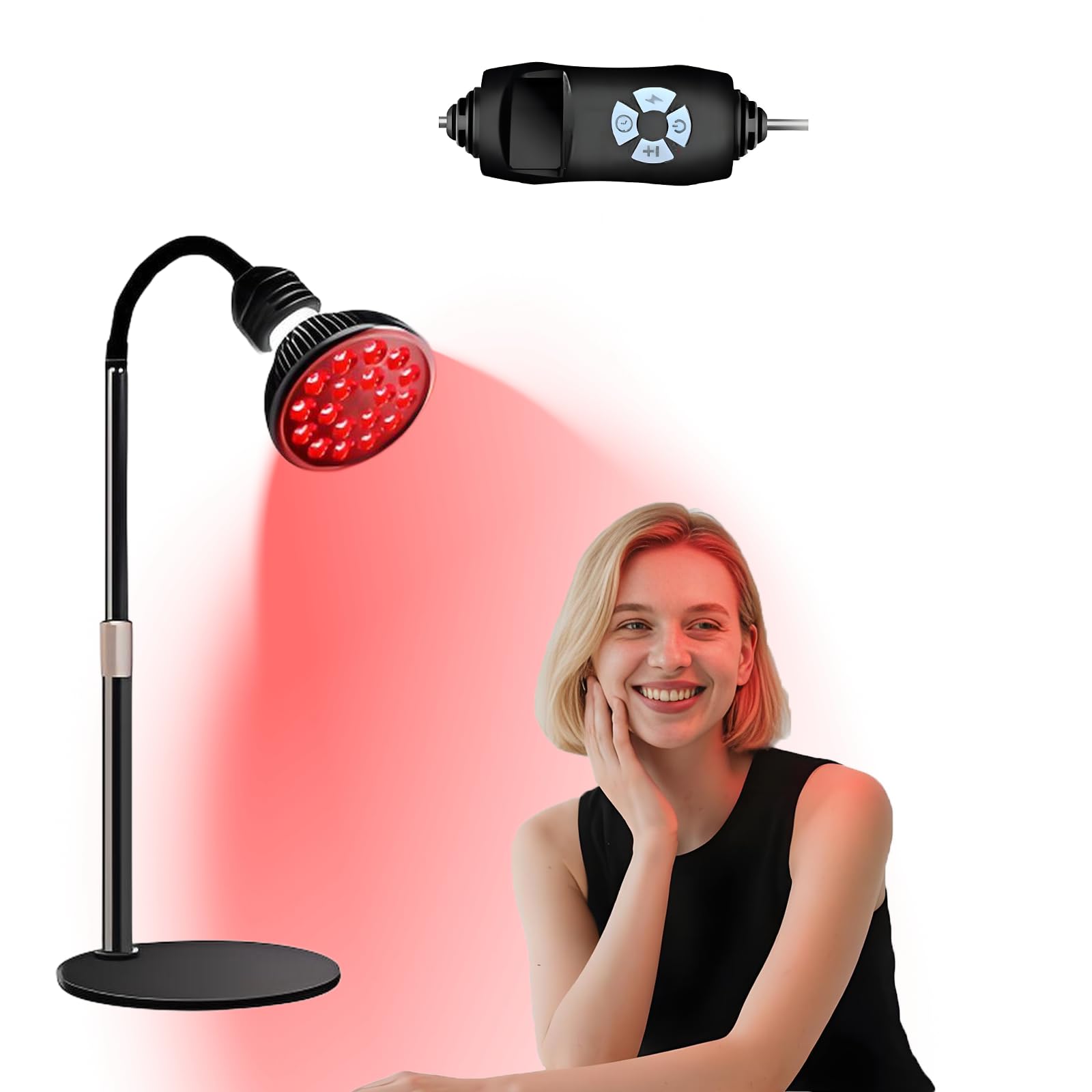 lampka do terapii światłem czerwonym 660 nm/850 nm, 18 diod LED 54 W, timer, 5 poziomów jasności, podstawa i okulary do regeneracji mięśni twarzy, pleców