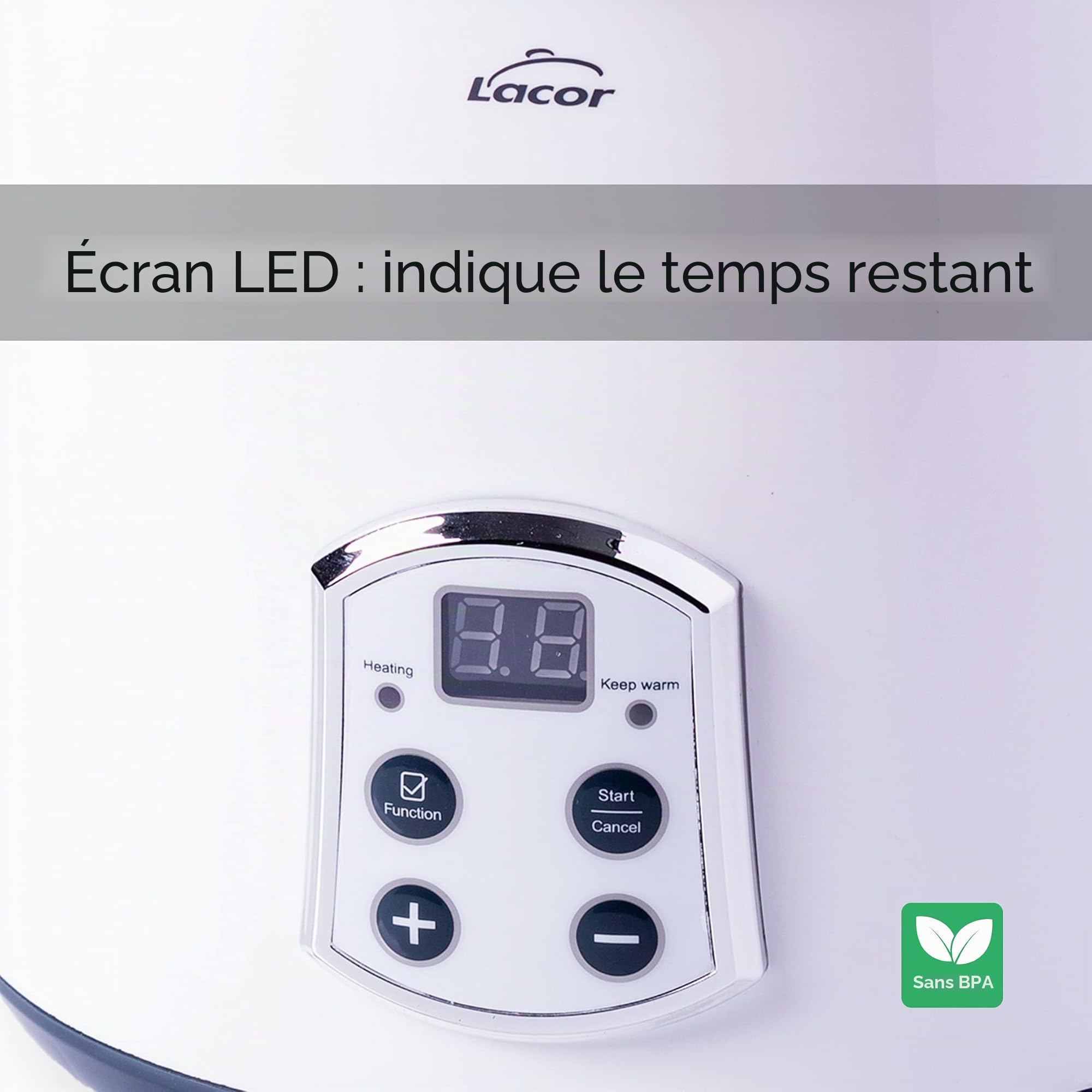 Lacor - 69243 - Supersillenciosa Maxi Yaourtière, Idéal pour faire du kéfir, du yogourt grec et du fromage frais, avec minuterie 48 heures, écran LED, Capacité: 2L, Ø 20 x 23 cm, Blanc
