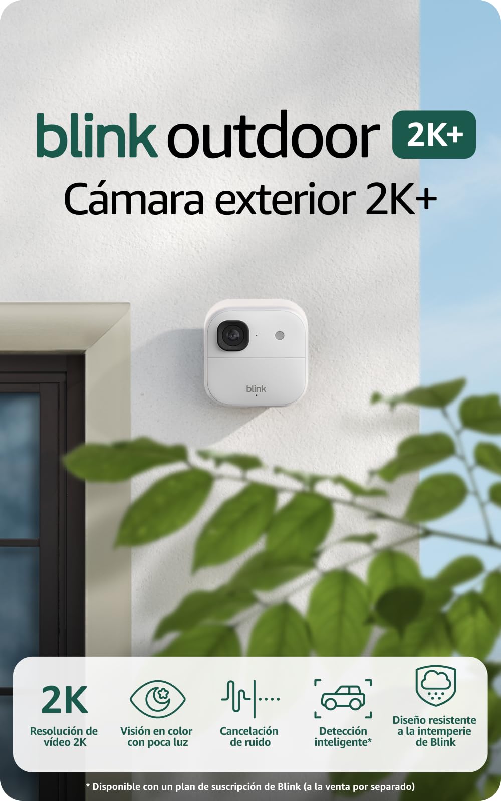 Cámara exterior 2K+ Blink (última generación) — cámara de seguridad inteligente inalámbrica, resolución de vídeo 2K, módulo de sincronización básico Incluido: sistema de 1 cámara, Blanco