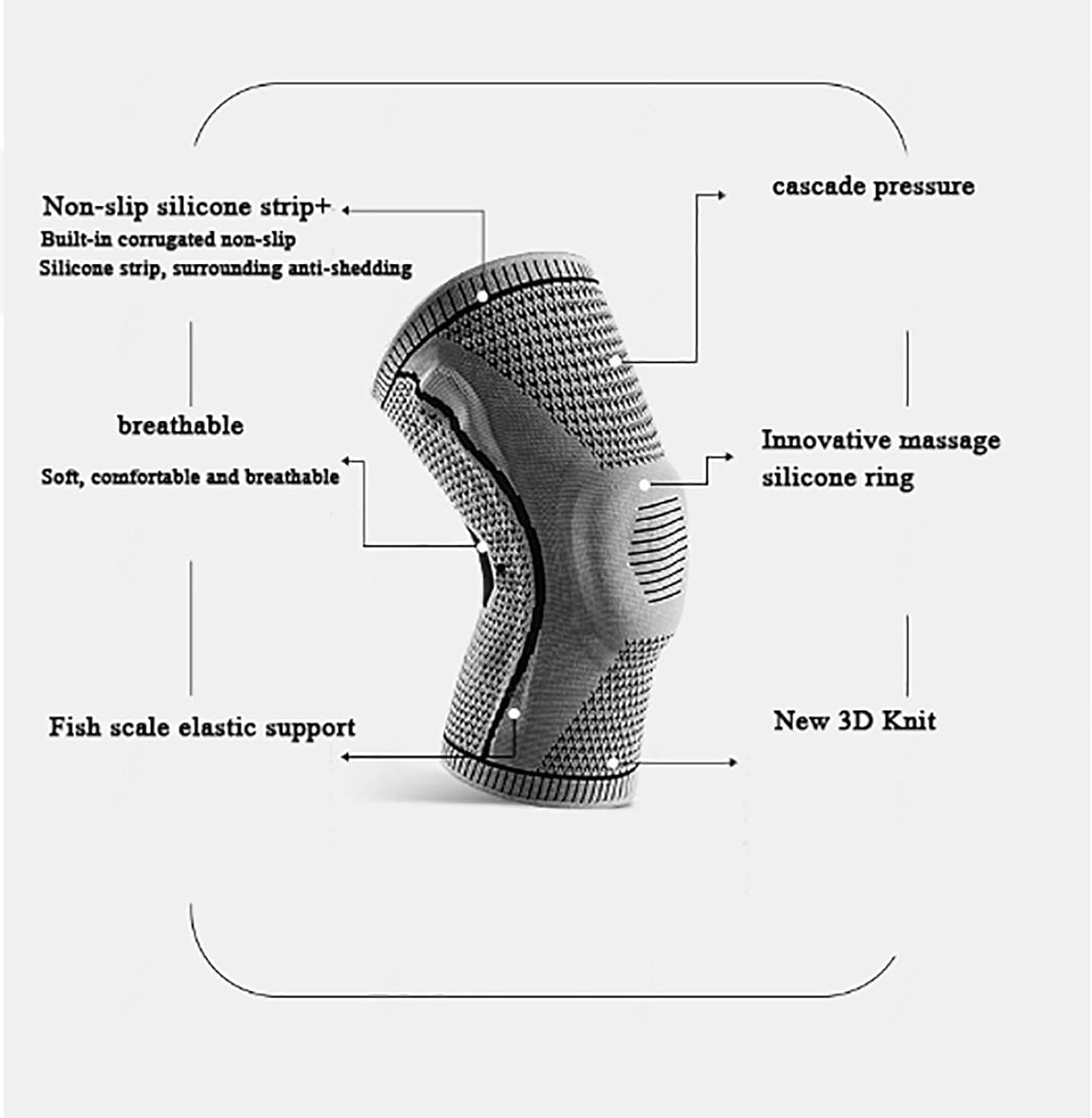 Knee Support for Men Women/Knee Compression Sleeves with Silicone Gel & Spring Support/Knee Braces for Knee Pain/for Running, Basketball, Volleyball,Sports Knee Pads-a Pair,Black-M