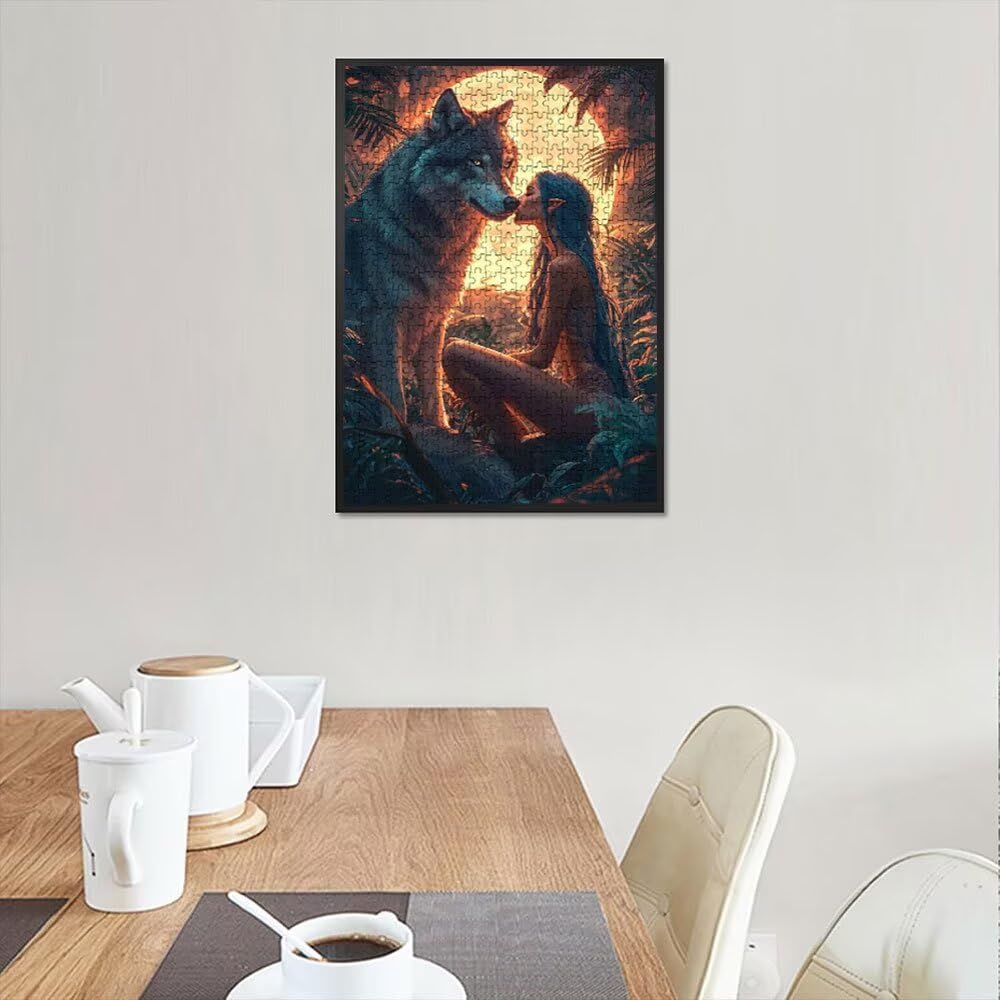 Puzzle 4000 sztuk, kobieta, wilk, puzzle dla dorosłych 4000, drewniane puzzle, klasyczne gry edukacyjne, niemożliwe wyzwanie, gry i zajęcia rodzinne, prezent kreatywny DX0YL1-746