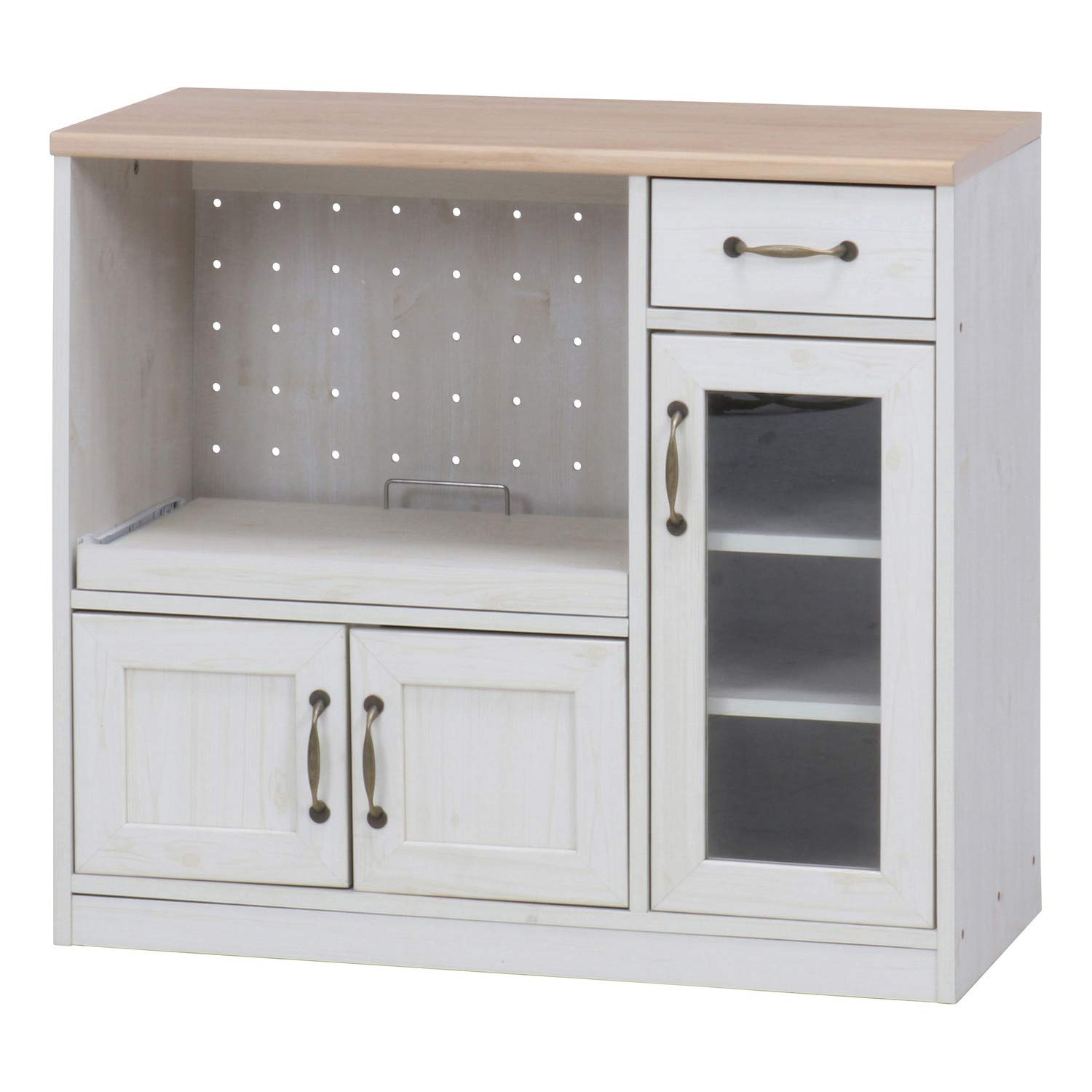 Amazon｜不二貿易 キッチンカウンター 食器棚 幅90.5×奥行39.5~41×高さ