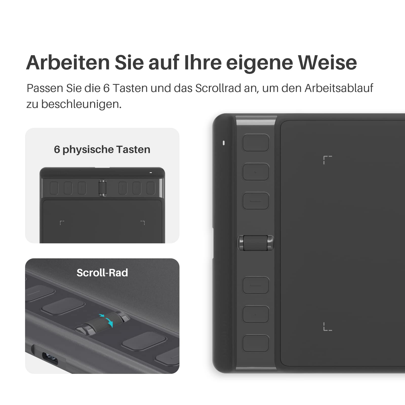 HUION Inspiroy 2 S Grafiktabletts, 6,3 x 3,9 Zoll Tragbares Zeichentablett mit 8192 Stufen batterielosem Digitalstift, 6 Drucktasten + Scroller, für Windows Mac Linux Android ChromeOS