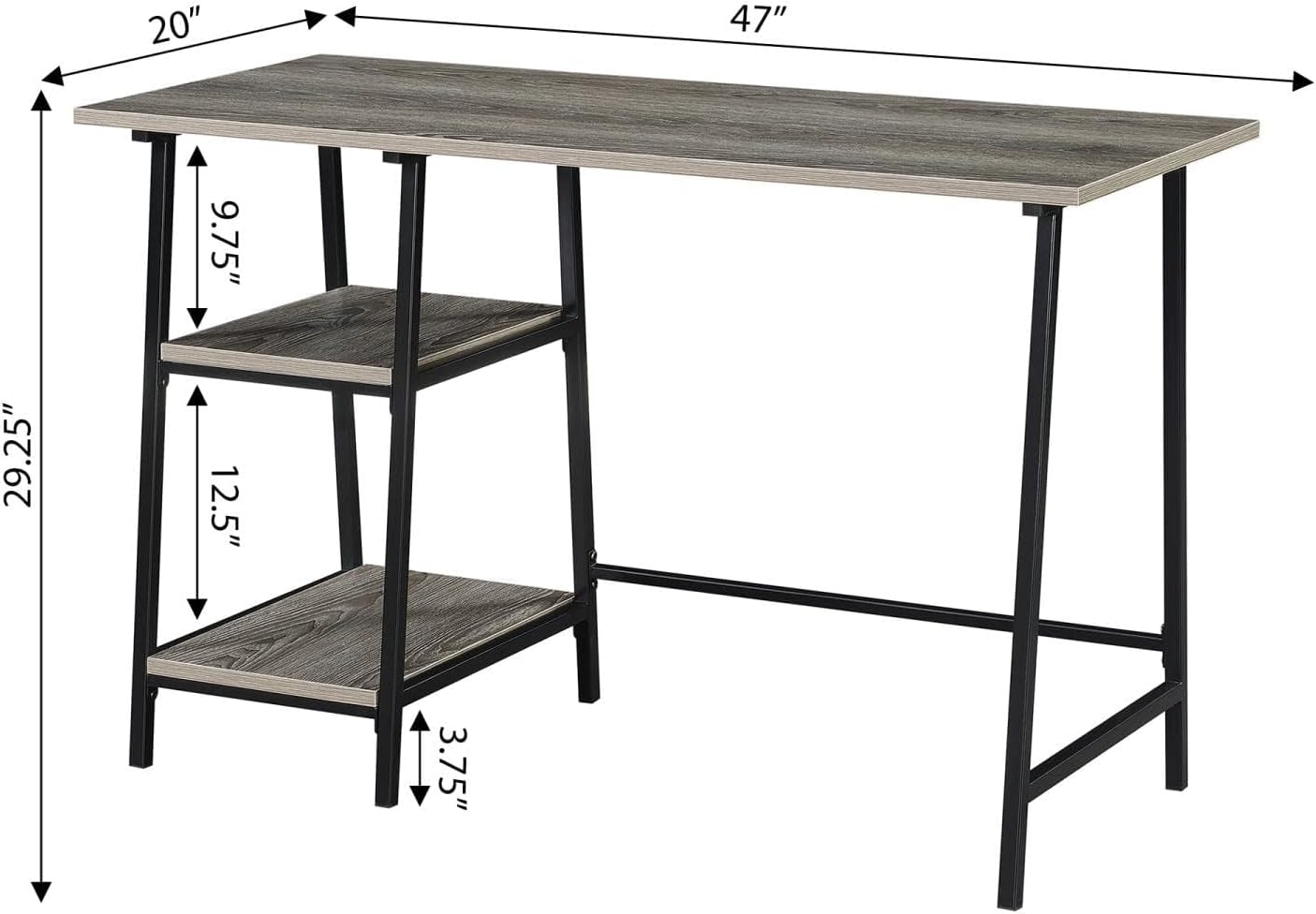Convenience Concepts Designs2Go Trestle Wood Metal Desk, Weathered Gray/Black