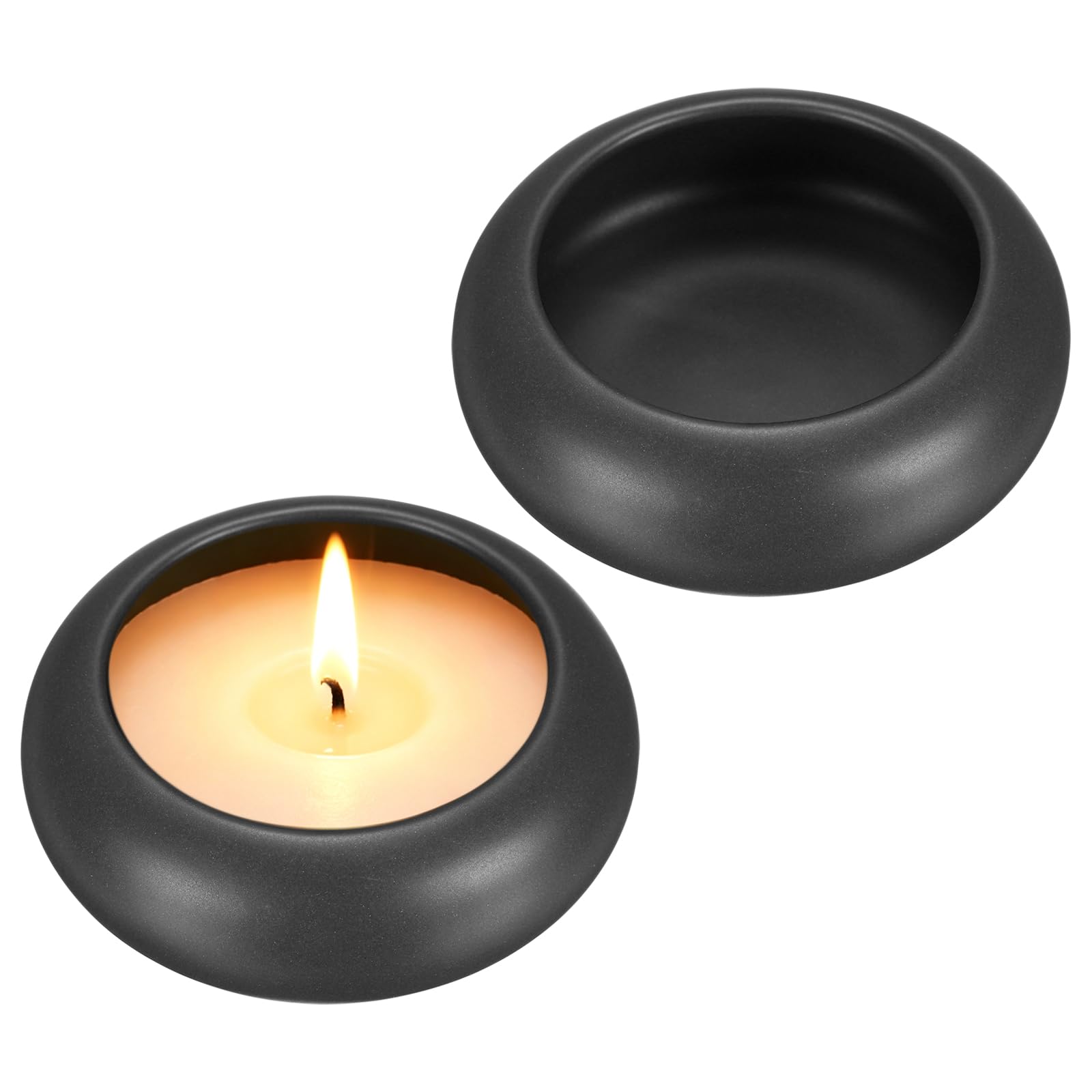 sourcing map 2Pcs Pebble Tea Light Candle Holder, 3cm Height Tealight Candle Holder Handcrafted Ceramic Decorative Calming Home Decor Accent for Table Centerpiece Wedding, Black