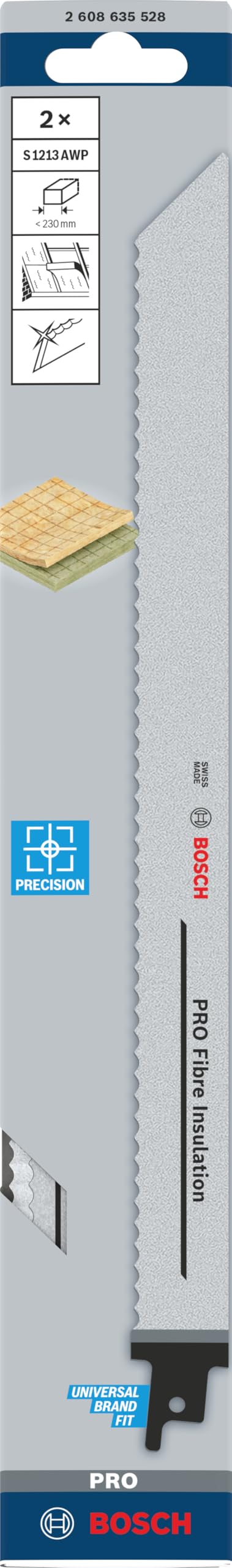 Bosch Accessories Coffret de 2 lames de scie sabre S 1213 AWP Precision for Fibre Insulation (Length 225 mm, accessoires pour scie sabre) Noir
