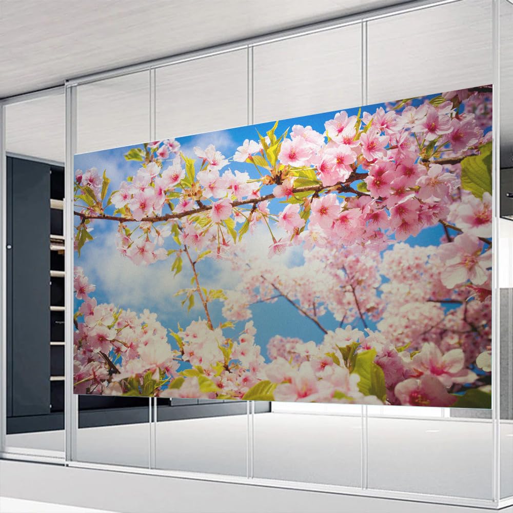 Fensterfolie mit mattiertem Blumenmuster, dekorativ, Sichtschutz, statisch haftend, UV-blockierend, Wärmeregulierung, Glasfensteraufkleber (100 x 200 cm)