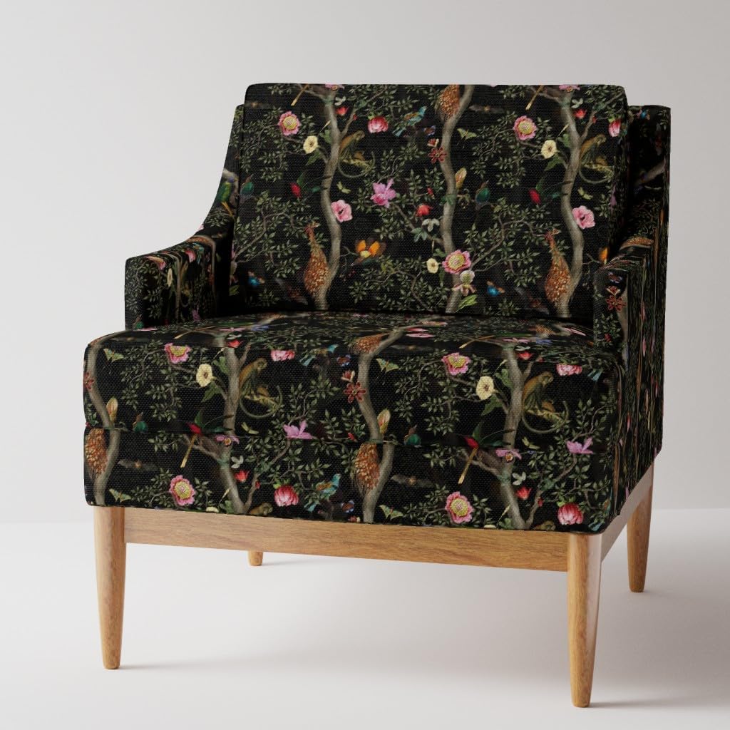 Spoonflower Fabric - Maximalist Garden Moody Floral Chinoiserie Black Botanical Vintage Printed on Performance Velvet Fabric Fat Quarter - Durable Upholstery Home Decor Accessories