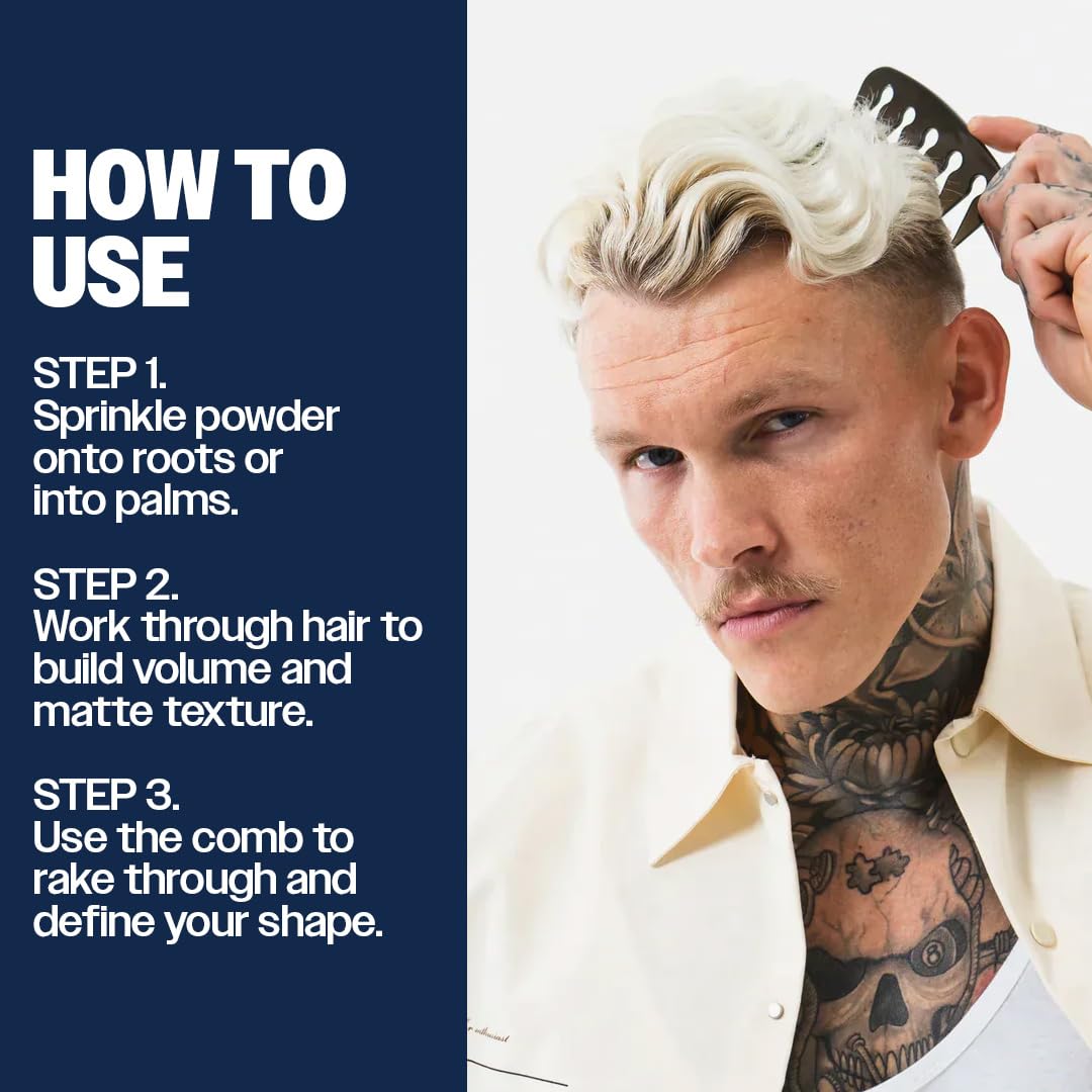Slick Gorilla Haarstyling-Texturpuder und Texture-Kamm für Männer – Mattes Haarpuder und Carbon-Breitzahnkamm für Volumen, Griff, Form und Halt. Nicht fettendes Styling für einen natürlichen Look