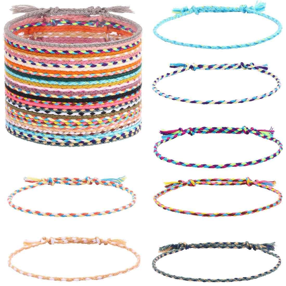 30 Pezzi Braccialetti Amicizia Braccialetti Multicolore Braccialetto Dell'amicizia Intrecciato Bracciali in Stile Boemia Bracciali in Tessuto Regolabile