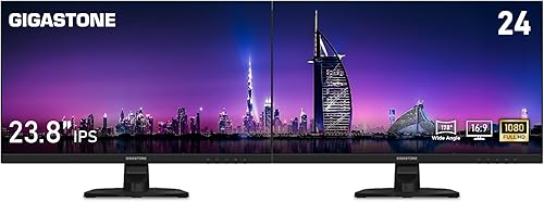 Gigastone Monitor de luz trasera LED IPS de 24 pulgadas, paquete de 2 unidades de 75 Hz FHD 1920 x 1080, 178 de visión amplia, sin marco, monitor