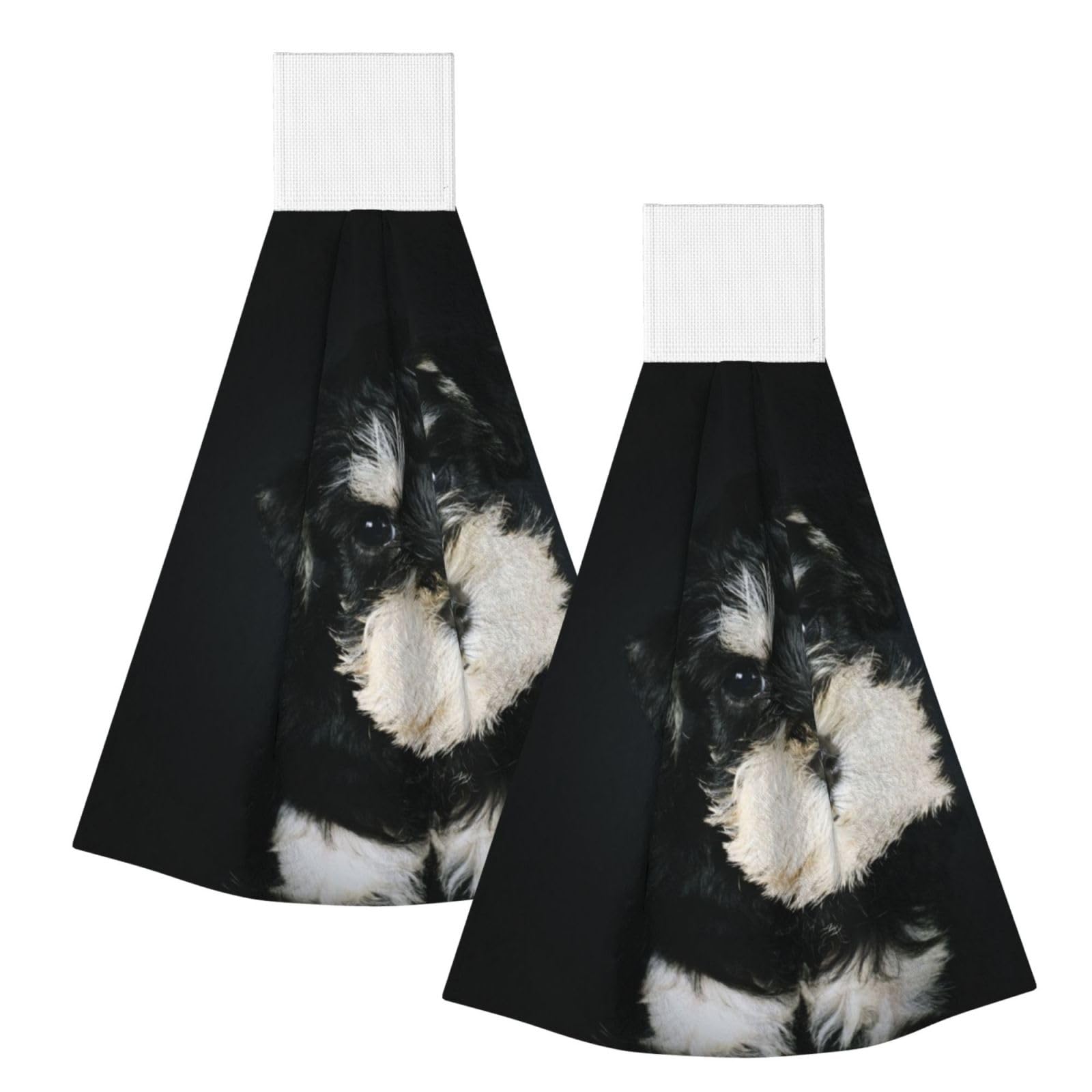DOPKLNA Miniature Schnauzer Puppy, 2 Pcs Hanging Coral Fiber Hand Towels for Bathroom, Absorbent Kitchen Towels