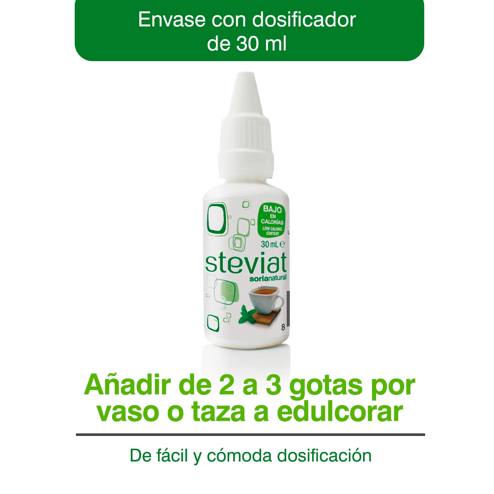 Soria Natural Steviat gotas Edulcorante de Mesa 100% Natural a Base de Glucósidos de Esteviol Stevia rebaudiana Sustituto de Azúcar Líquido Bajo en Calorías 30 ml