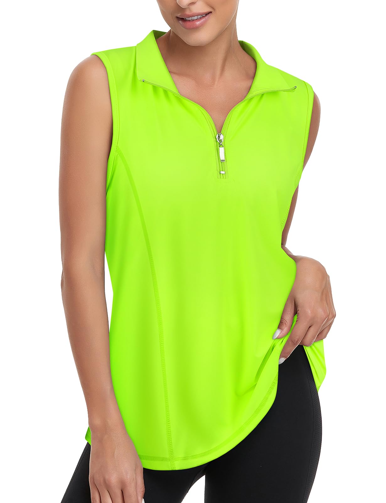Viracy Women's Zip Up Golf Workout Tank Tops Sleeveless Quick Dry Athletic Polo Shirts