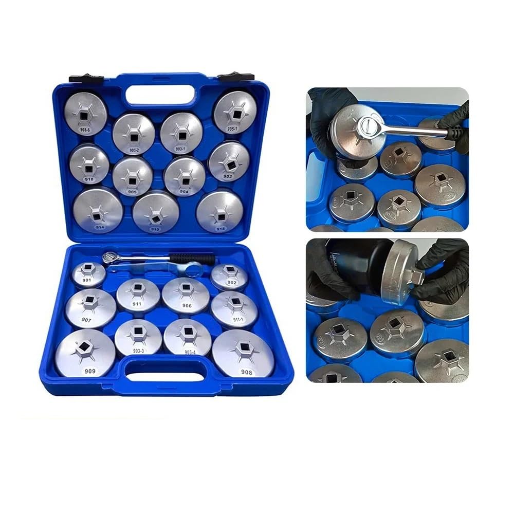 Filtre à Solution d'urée 23 pièces Jeu de clés à Filtre à Huile en Alliage d'aluminium Type de Tasse Douille 1/2 "Kit d'outils de Retrait d'entraînement Kit Nettoyage Filtre à urée