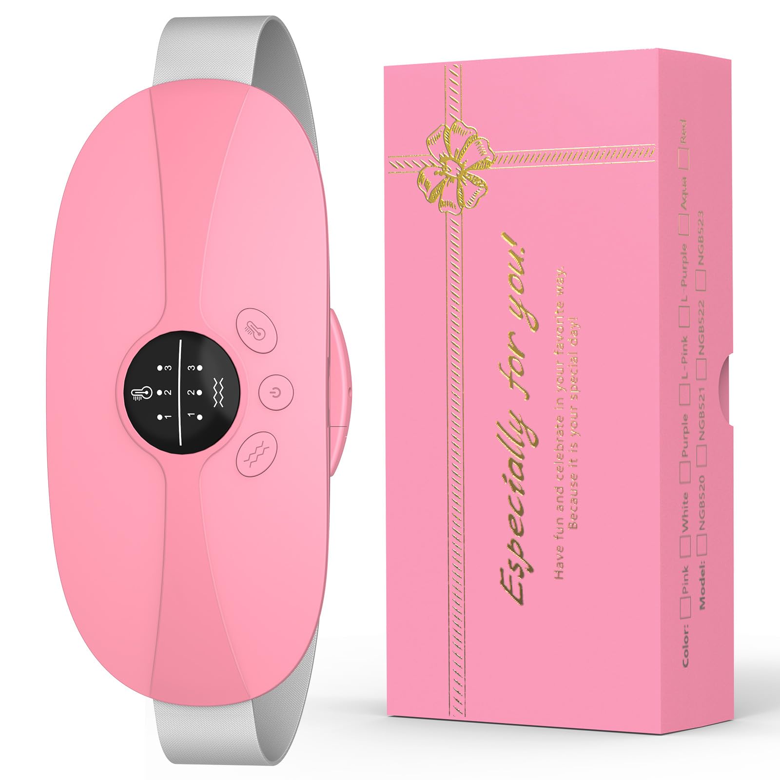 BAMCOO Portable Heating Pad, 5s Fast Heating, 3 Heat Levels and 3 Massage Modes, Heating Pad for Period Cramps for Women and Girls(Pink)