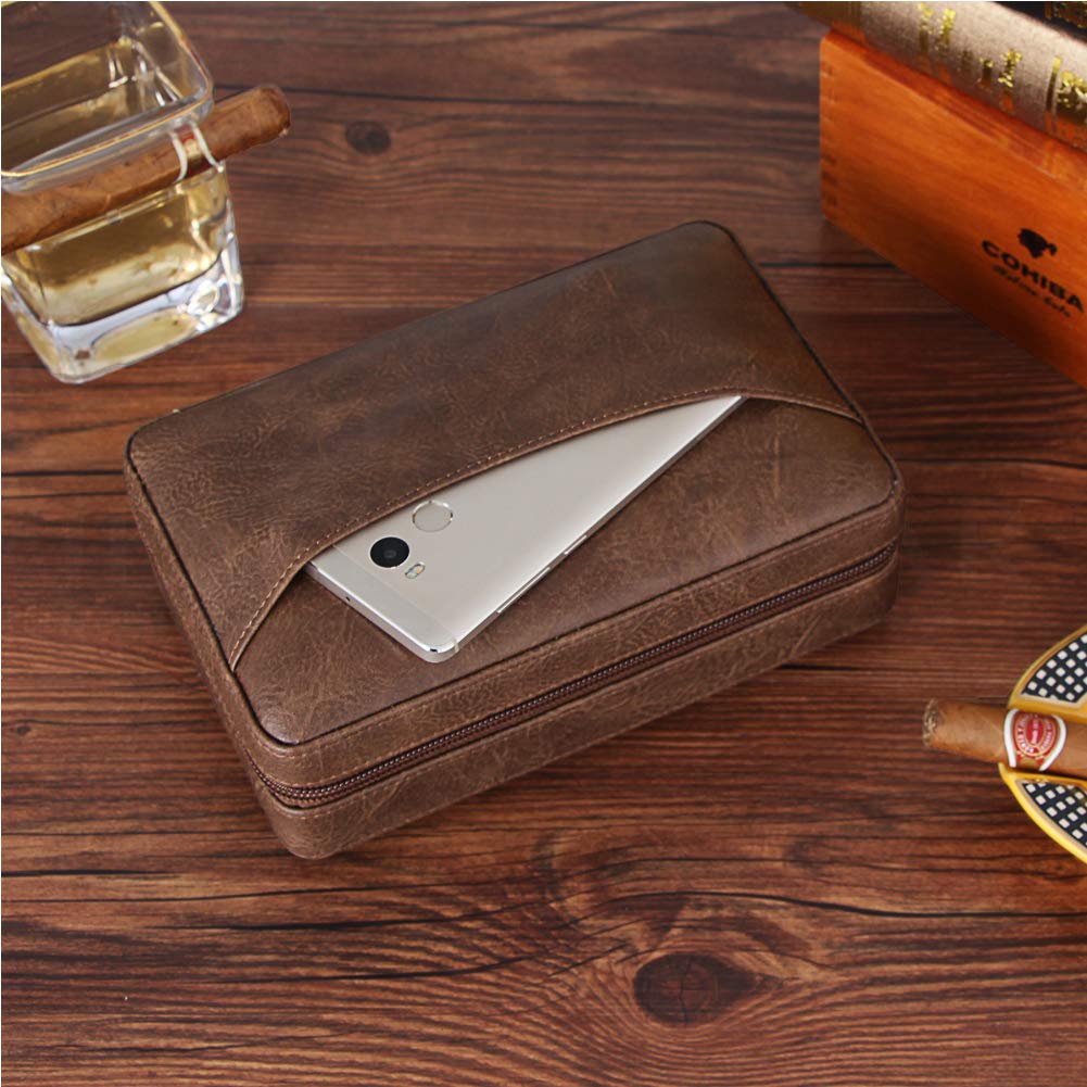 Scatole per sigari, umidificatori, Scatola per sigari, Custodia per sigari da Viaggio Portatile con umidificatore, Contiene 4 sigari, Chiusura con Cerniera, Scatola Regalo con Custodia/Nero/a