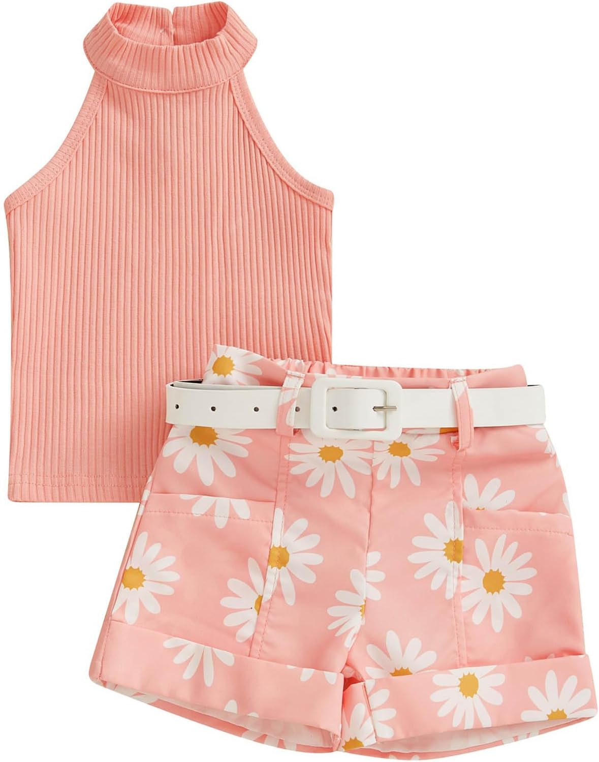 TheFound Toddler Baby Girl Summer Outfits Sleeveless Ruffle Tank Top Striped Shorts Newborn Baby Clothes 6 12 18 24 Months 2T