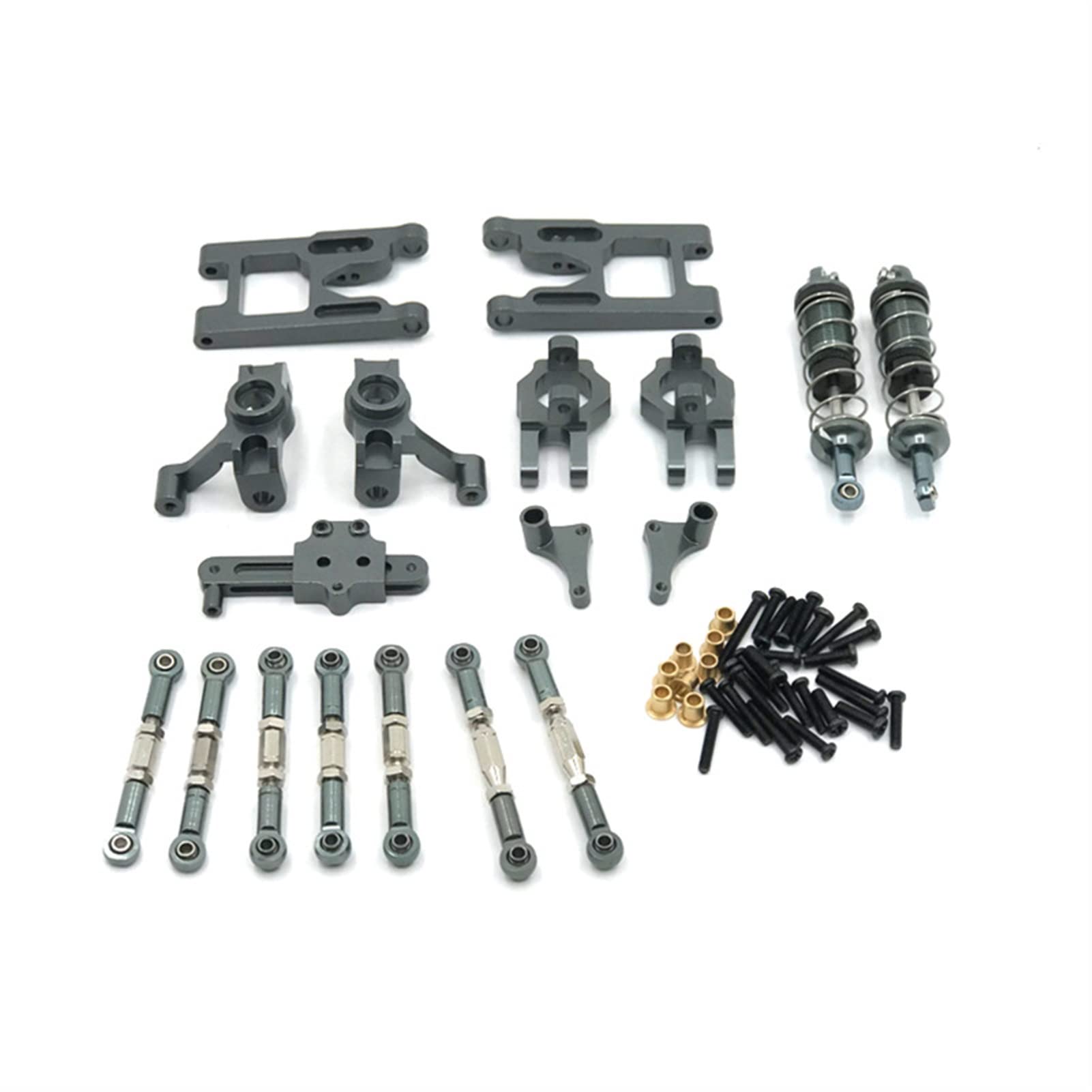 Metalowy adapter amortyzatora drążka kierowniczego Zestaw ramion kierownicy Części do samochodów RC, do WLtoys, 1/12 12428 12423 Zdalny amortyzator samochodowy(Gray)