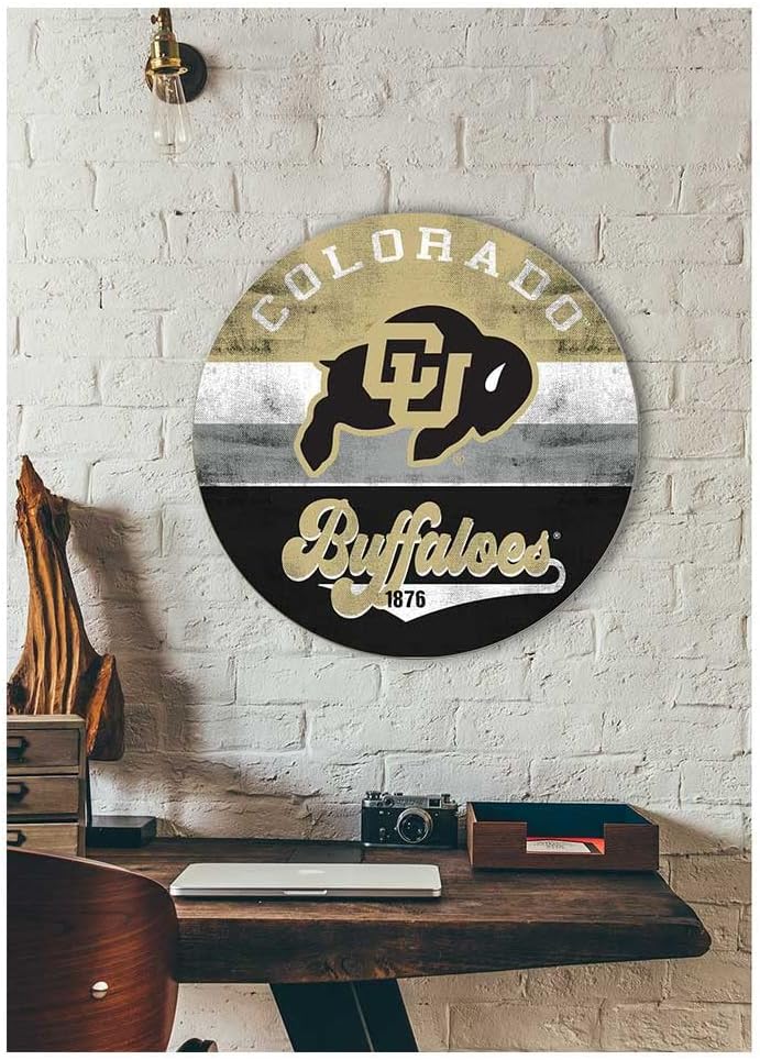 KH Sports Fan Colorado Buffaloes Multi-Color Retro Circle Sign, 20x20 Inches, Buffaloes Decor for Dorm Room, Bedroom, Fan Cave, Living Room; Display Your Team Spirit with This Unique Colorado (Boulder) Buffaloes Wall Art