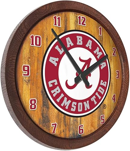 Miniatura 160 de The Fan-Brand NCAA Oklahoma Sooners: Faux Barrel Top Wall Clock Sports Team Bar Sign Décor - Home Man Cave, Party Decoration - Made On Demand