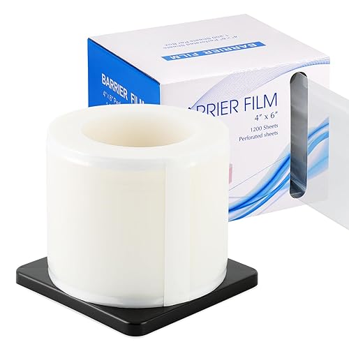 Annhua Película de barrera para tatuajes, cubierta protectora de cinta adhesiva con caja dispensadora de bordes, hojas perforadas desechables de 4 x