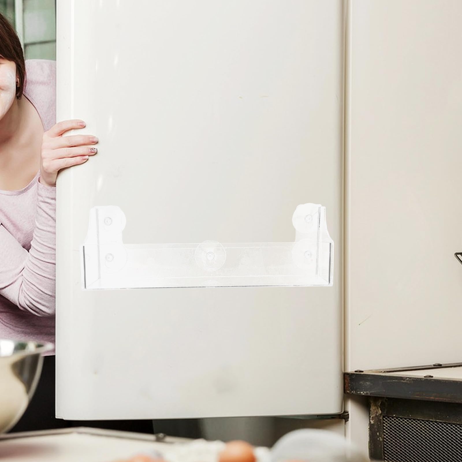 Kühlschrank Organizer aus Transparentem Acryl mit Starkem Saugnapf Aufbewahrungsregal für Gewürze und Getränkedosen Platzsparend für Küche und Kühlschrank