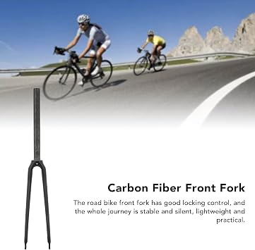 Septpenta 700C Road Bike Fork, Carbon Fiber Rigid Fork, 3K Stripes Quick Release C Brake Rim Brake Hard Fork Straight Tube, Superlight Mountain Bike Front Forks