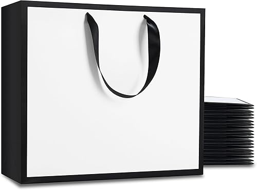 Vista 8 de YACEYACE - Bolsas de regalo negras con asas a granel, 20 unidades de 8 x 4 x 10.5 pulgadas, bolsas de regalo de papel negro a granel con marco Negro