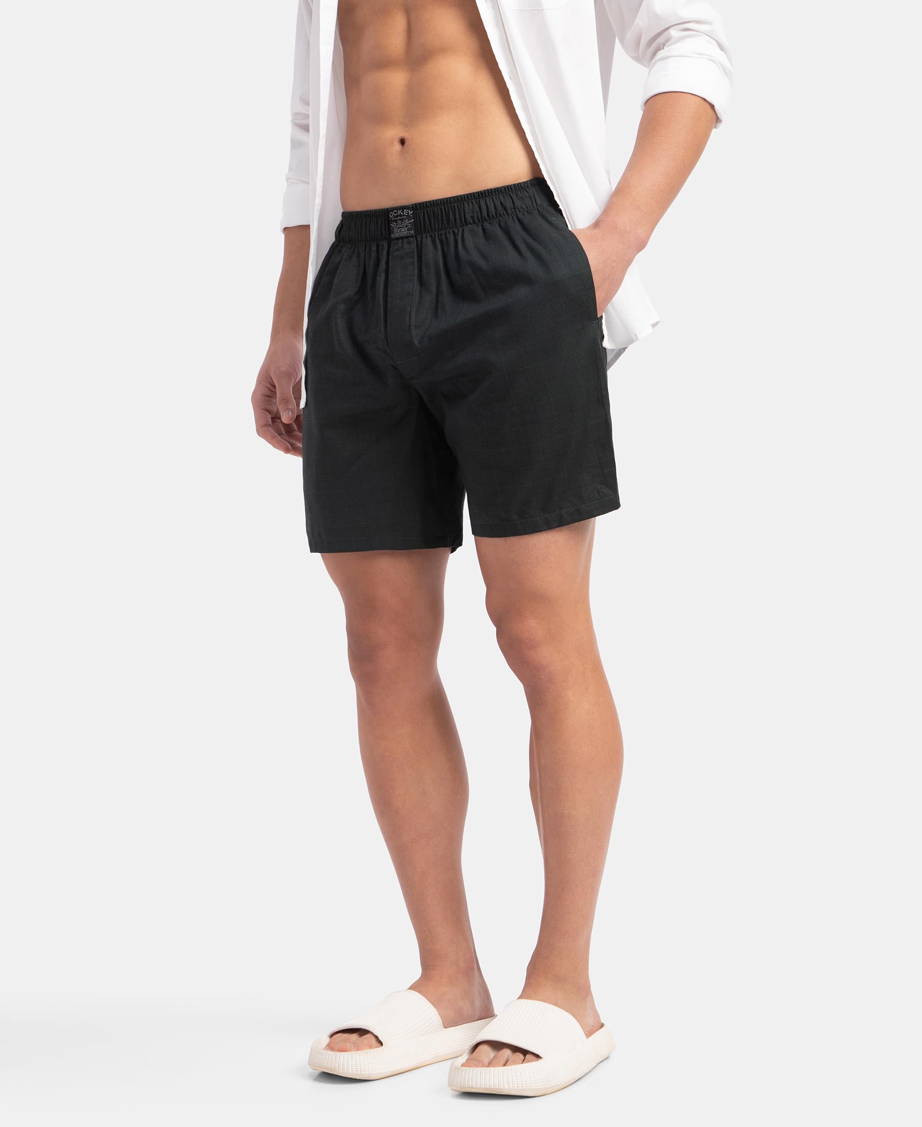 Jockey HG18 Men's Tencel Lyocell Cotton Checkered Boxer Shorts with Side Pockets_Scarab_L 1