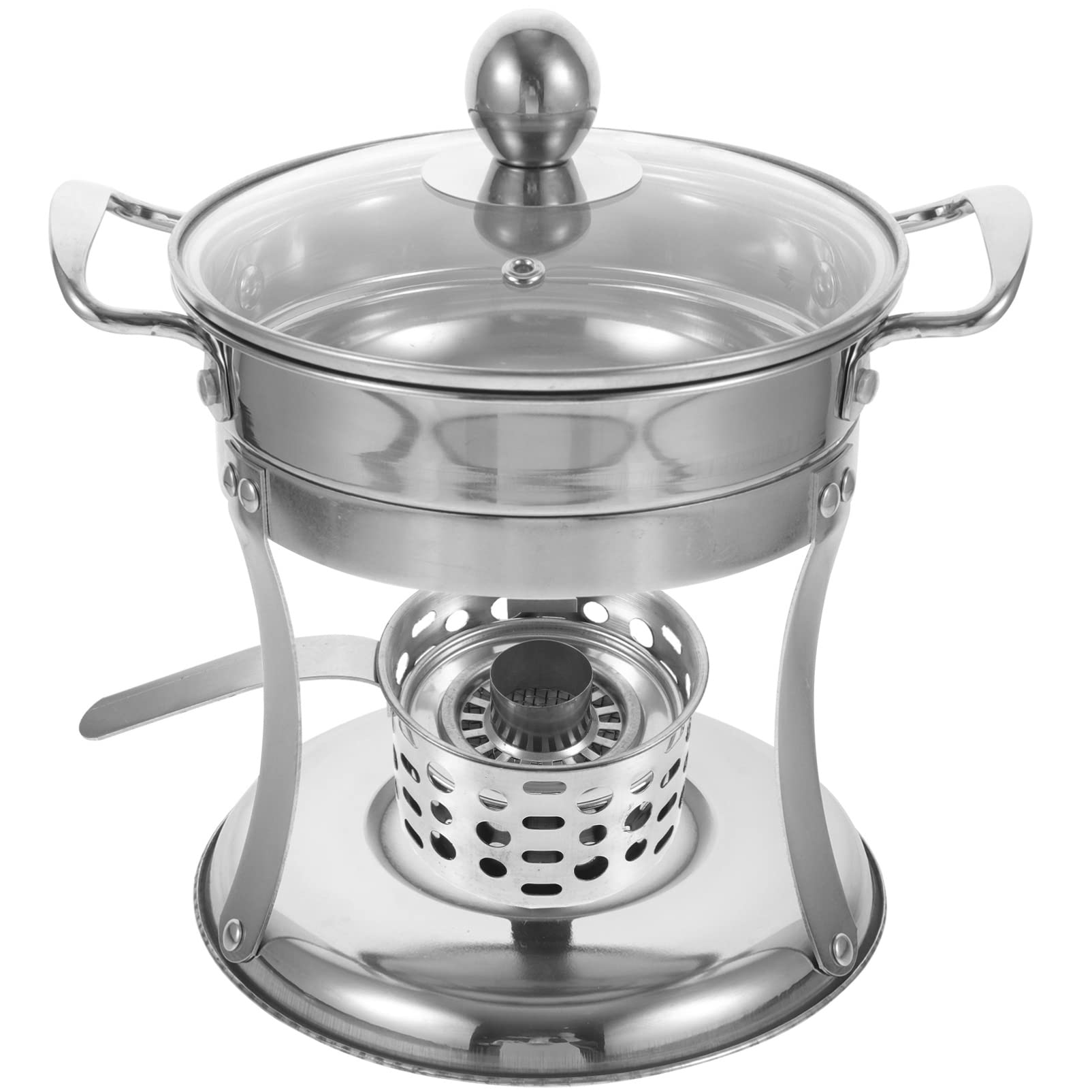 Hemoton Stainless Steel Individual Hot Pot with Stove 7 Inch Mini Hot Boiler for Personal Meals and Outdoor Cooking Compact Soup Pot for Home Use