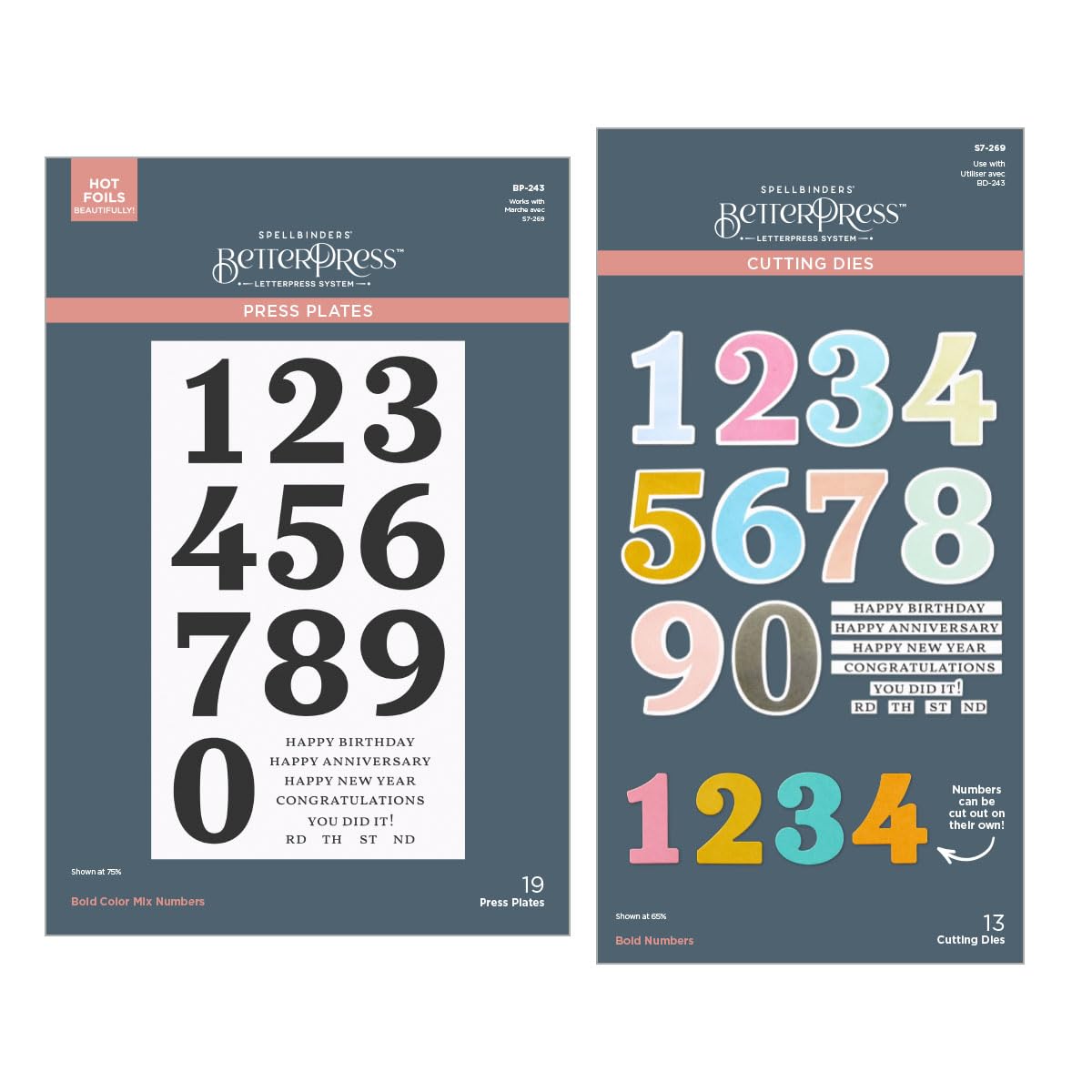 Spellbinders Metal Bold Color Mix Numbers Betterpress Plates And Die Bundle, One
