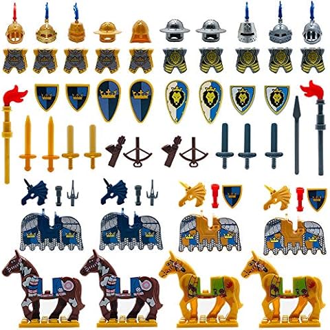 MIUTRUE Medieval Weapons Accessories Knights Block Toy with Figures (10 Sets Weapons & 4 Sets Horses & 10 Figures) Cover