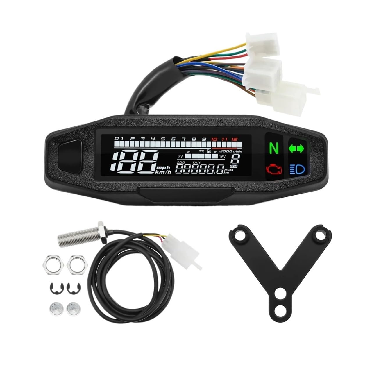 KNVBGG Speedometer Odometer Meter Universal RPM Motorcycle Meter Speedometer Digital Odometer Instrument Sensor Set Motorcycle Tachometer Voltage Oil Level Gauge