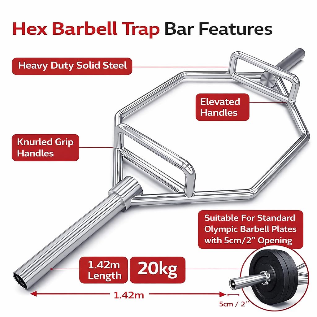Hex Trap Bar 1.42m (4.7ft) – Chrome Olympic Trap Barbell for