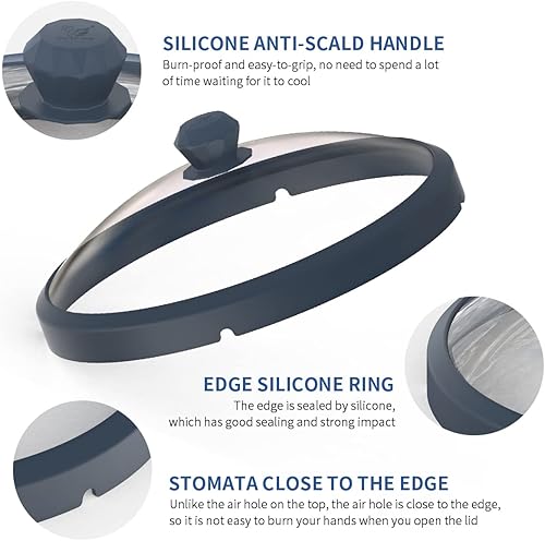 Miniatura 2 de Cubierta de vidrio para microondas, tapa protectora de salpicaduras con asas de silicona antiquemaduras y borde ventilado para placa de olla de