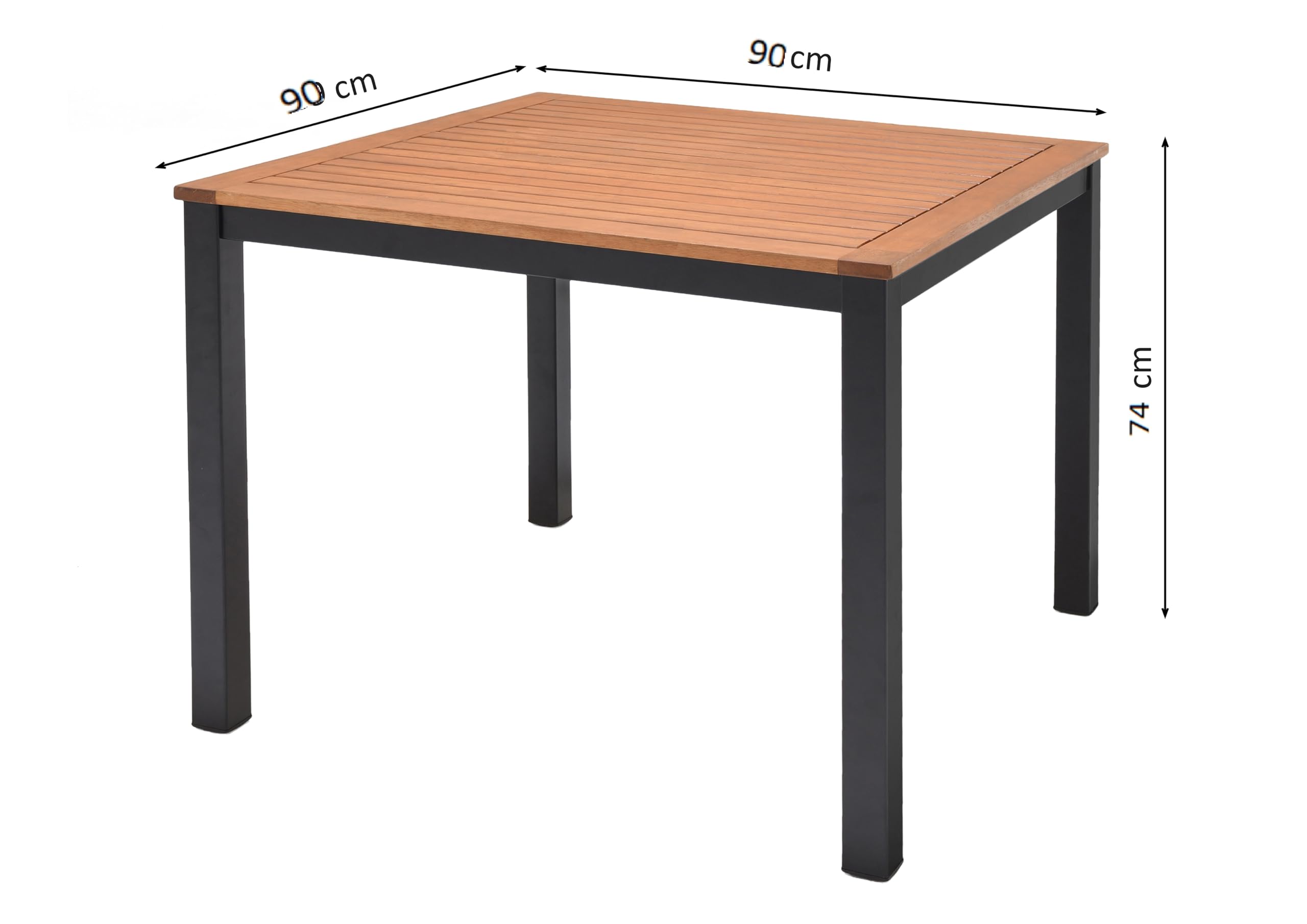 METRO Professional Mesa de Exterior Lynx, Aluminio/Madera de Eucalipto, 90 x 90 cm, Mesa de Bar con Pies Ajustables, Ideal para Terraza y Jardín, Marrón/Negro