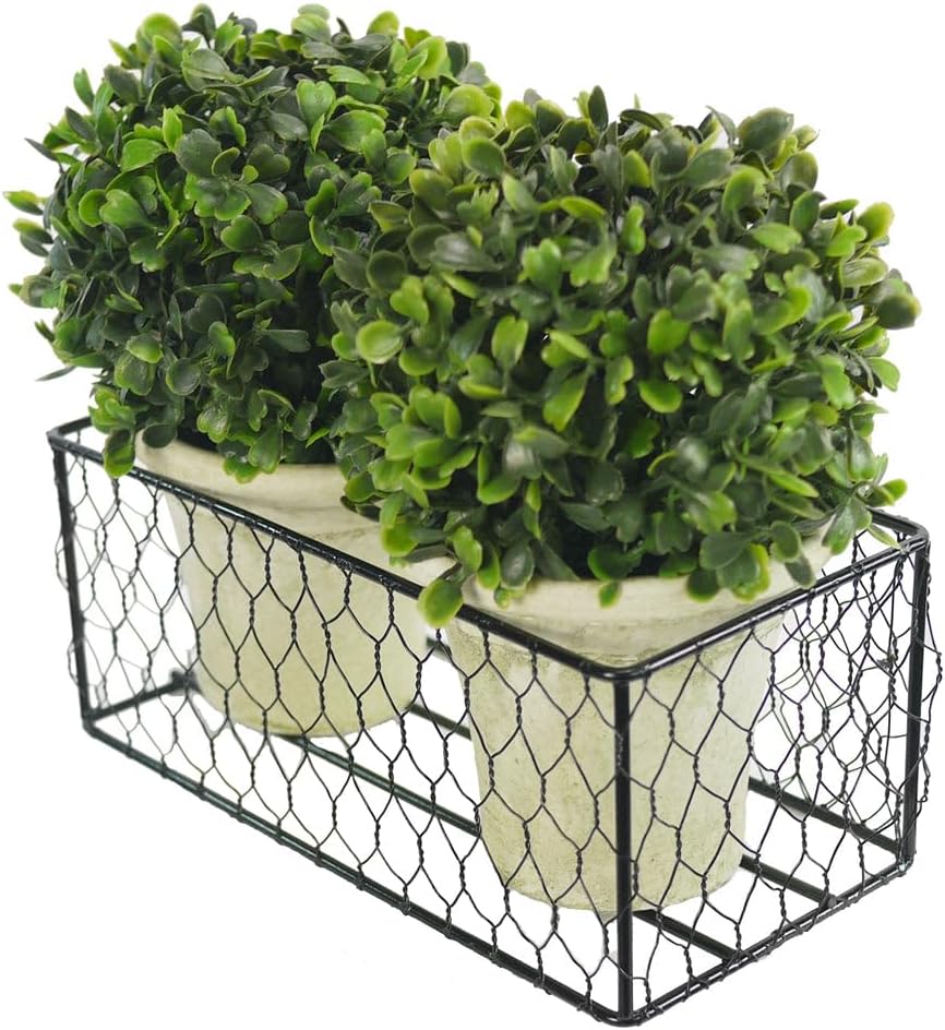 Admired by Nature 2pcs 5" Artificial Boxwood Topiary Faux Topiaries Artificial Boxwood Balls Potted Plant for Wedding Decoration, Home Decor, Office Desk, Front Porch Indoor & Outdoor W/Metal Basket