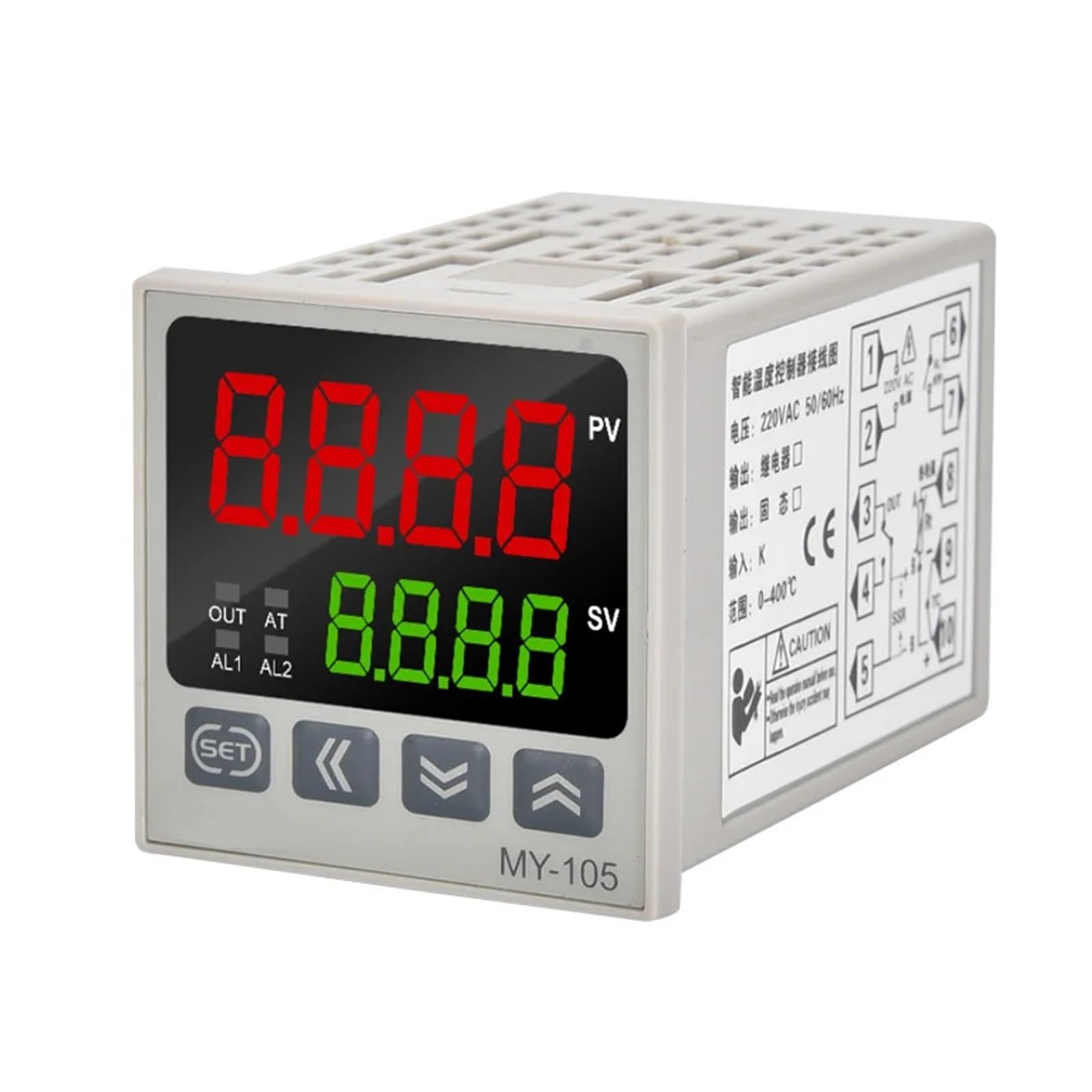 RWRAPS regolatore Temperatura pid Regolatore di Temperatura con Display a LED 240VAC Controllo di Regolazione PID PV SV 0-400℃ MY-105 48 * 48mm 50/60Hz (Color : K Relay Output)