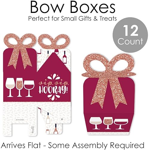 Miniatura 5 de Big Dot of Happiness But First, Wine – Cajas de regalo cuadradas – Cajas de lazo para fiesta de cata de vinos – Juego de 12