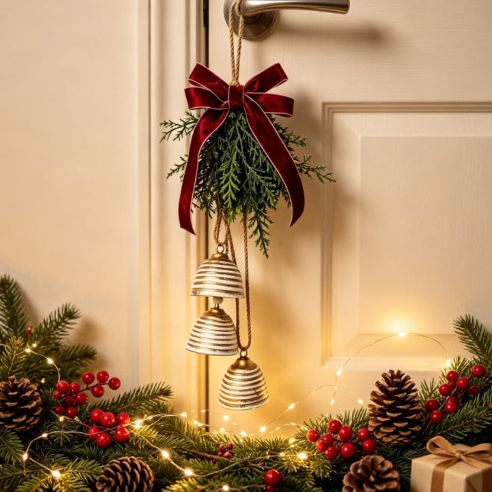 Campanas Navideñas Vintage Metal con Cedro Falso 53cm