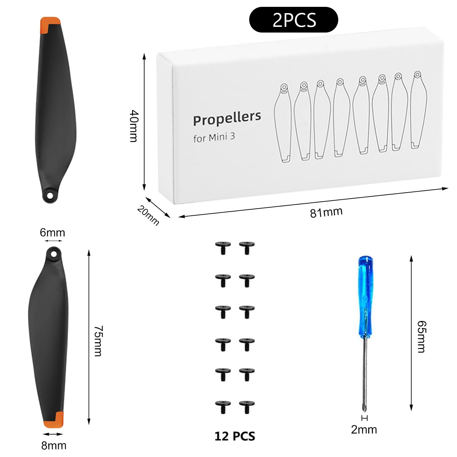 Bocguy 16 Pcs Drone Mini 3/4 Pro Hélices, Drones Hélices für para 3/4 Pro Accesorios Reemplazo con 24 Tornillos & 2 Destornillador, Bajo Ruido & Estable (Naranja)