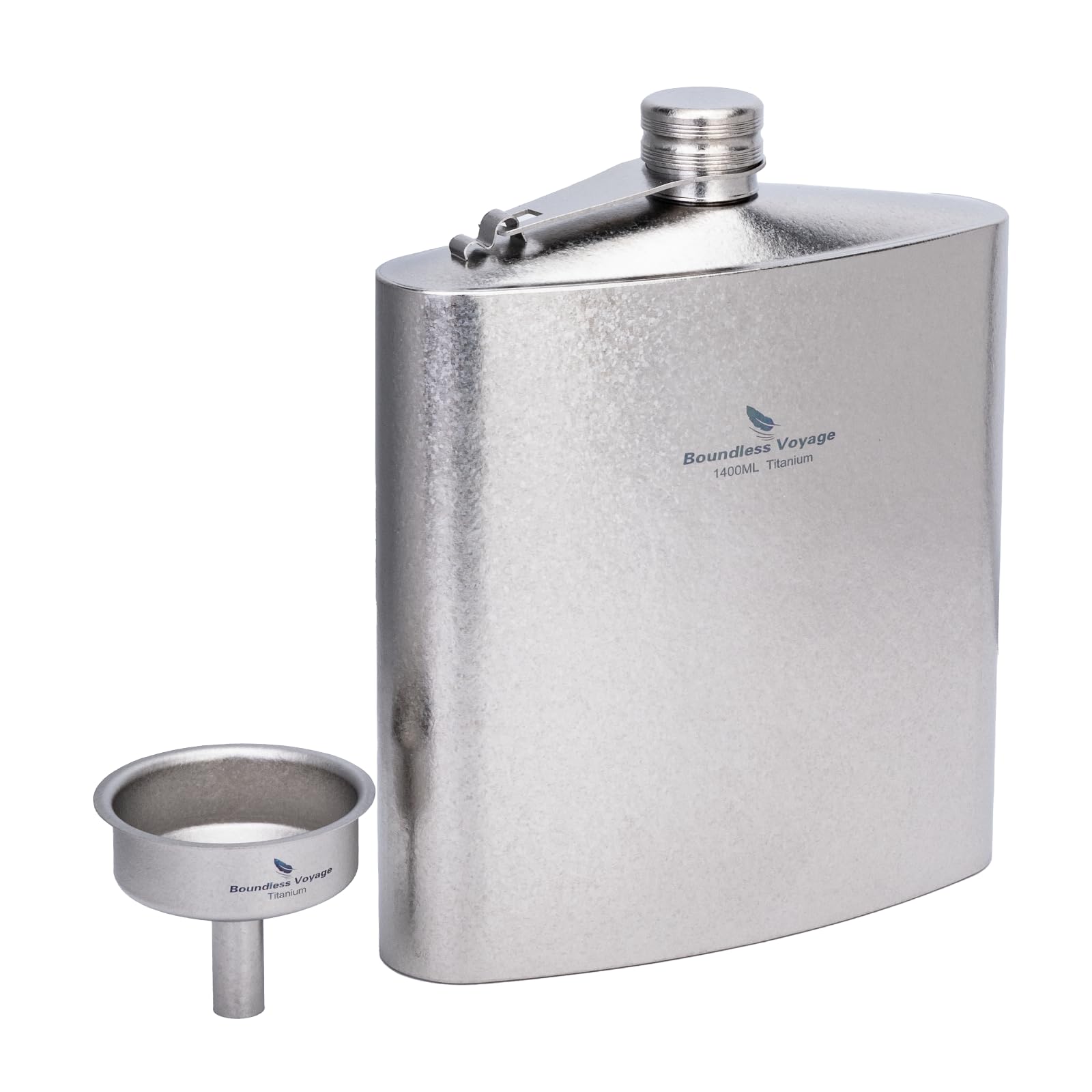 iBasingo Ti3265D Flasque en titane 1400 ml avec couvercle anti-perte et entonnoir en titane pour Bushcraft Randonnée Pêche Bouteille de vin d'eau légère de grande capacité avec sac de transport