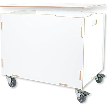 Storage box with wheels and lid made of MDF wood 33 x 45.5 x 34.5 cm + 6 cm wheel height boxes / boxes for storage - roller box / box as a toy box - wooden box as a rolling box in white