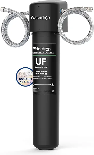 Waterdrop 15UA-UF 0.01 μm Ultra Filtration Under Sink Water Filter for Baçtёria Reduction, 𝟐 𝐘𝐞𝐚𝐫𝐬, Reduces Lead, Chlorine, Bad Taste & Odor, Direct Connect to Kitchen Faucet, USA Tech