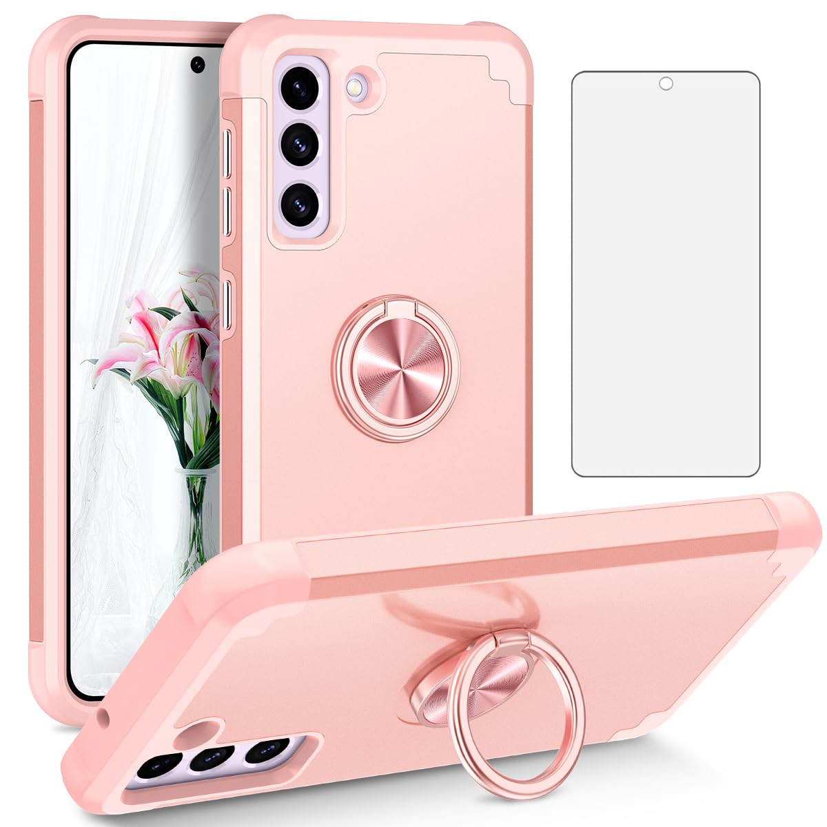 Asuwish Phone Case for Samsung Galaxy S21 FE 5G with Screen Protector Cover and Magnetic Kickstand Ring Holder Protective Cell Accessories S 21 EF