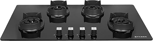 Faber 4 Burner 90cm Eros Hob |Auto-Ignition|Metal Knobs| Cast Iron Pan Support |Hob/Cooktop Hybrid| Black Glass Finish |5 Yrs Warranty on Glass &…
