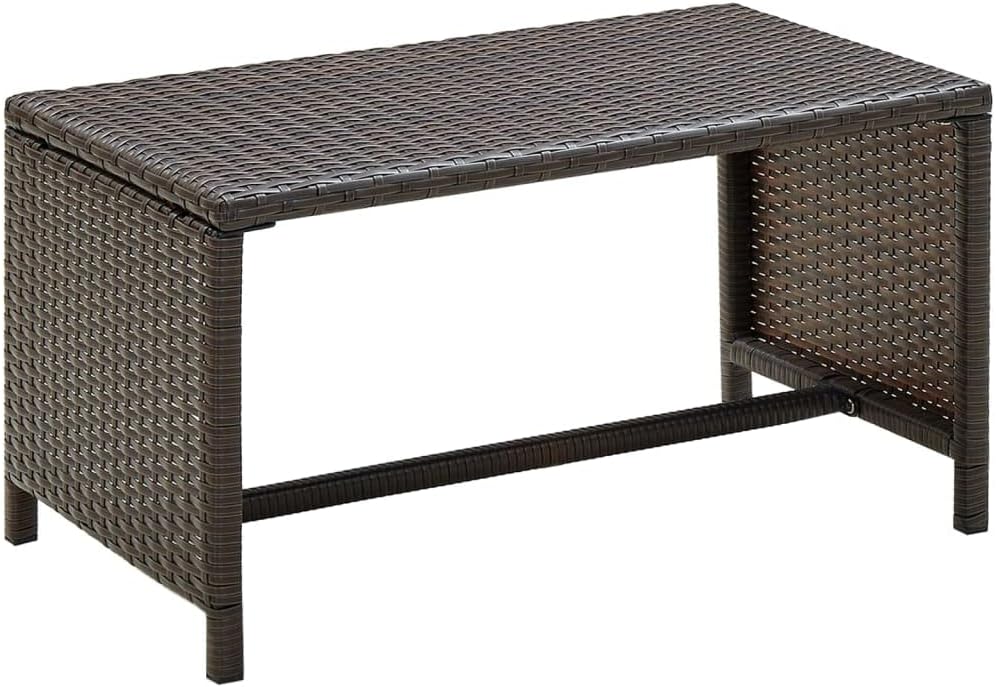 Black PE Rattan Coffee Table with Powder-Coated Steel Frame, Modern Rectangular Outdoor Side Table for Patio and Balcony, Durable Weather-Resistant Low-Maintenance Furniture