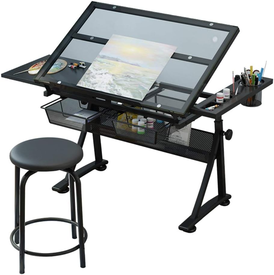 Drawing Desk Drafting Tables Height Adjustable Drawing Desk, Tiltable Craft Table with Storage, Large Art Desk, for Home Office Drafting Table