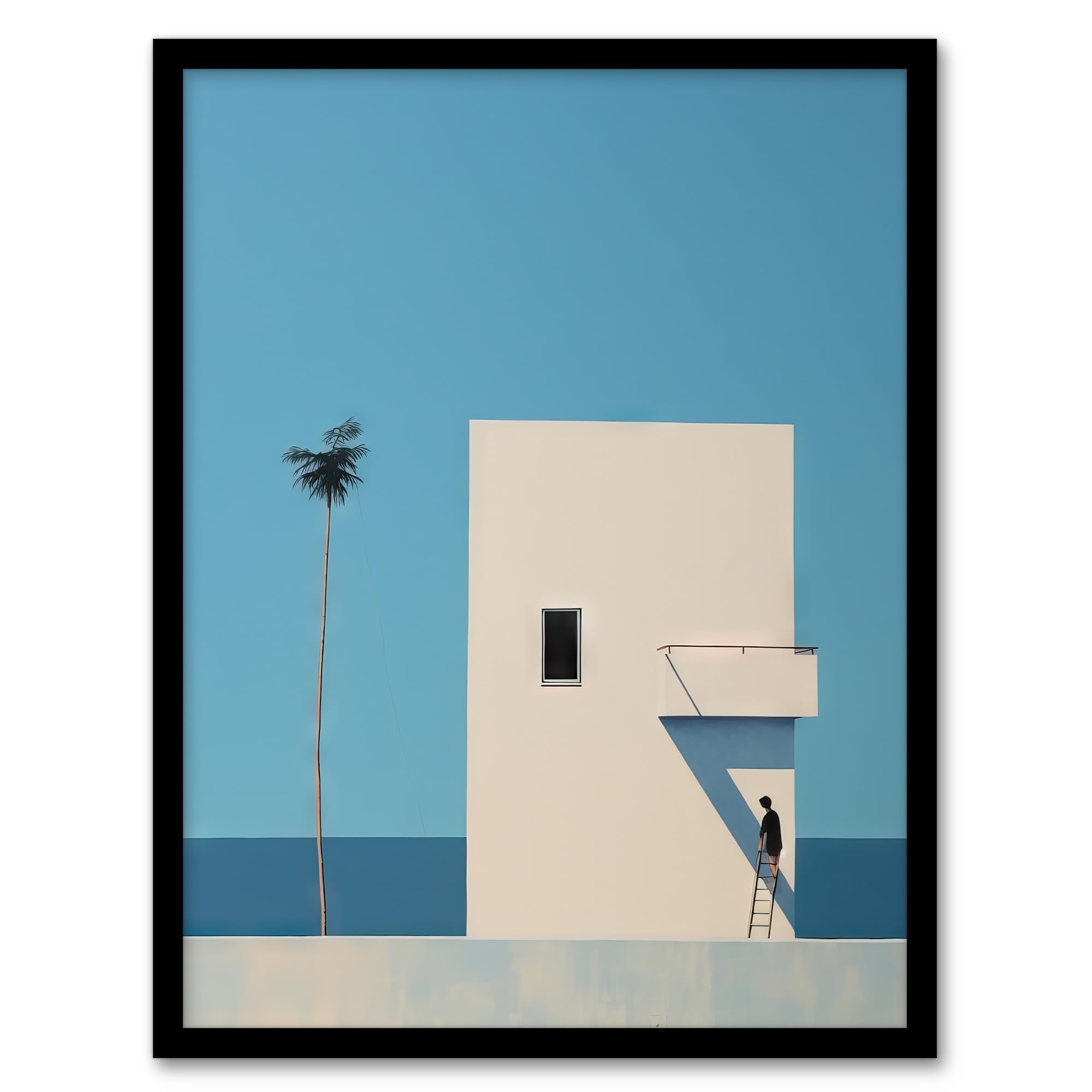 Artery8 Single Palm Tree By Amy Denver Minimalist Soft Pastel Blue Minimalism Simple Modern Artwork Artwork Framed Wall Art Print 18X24 Inch